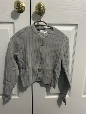 Gray Ribbed Button Cardigan